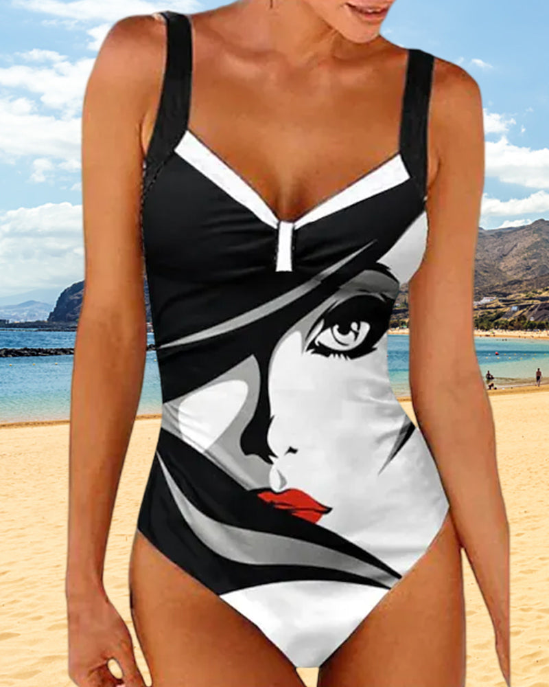 Maillot de bain imprimé visage