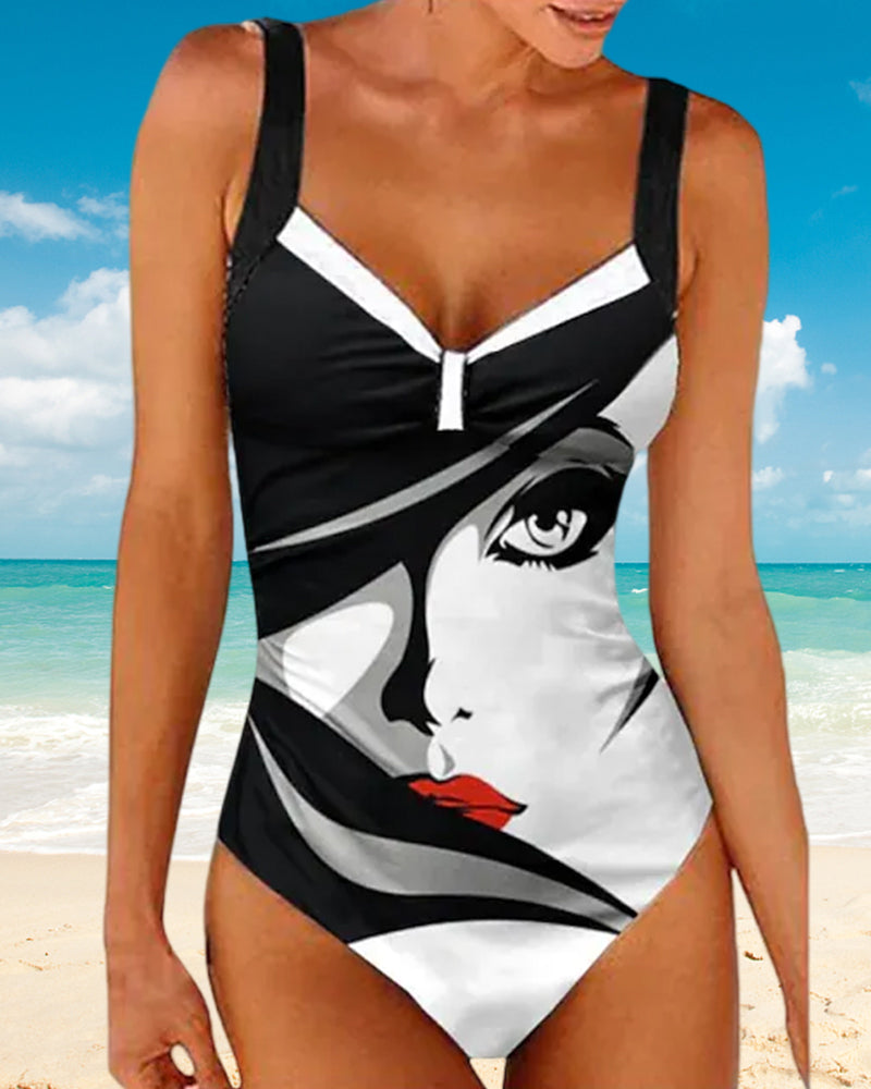 Maillot de bain imprimé visage