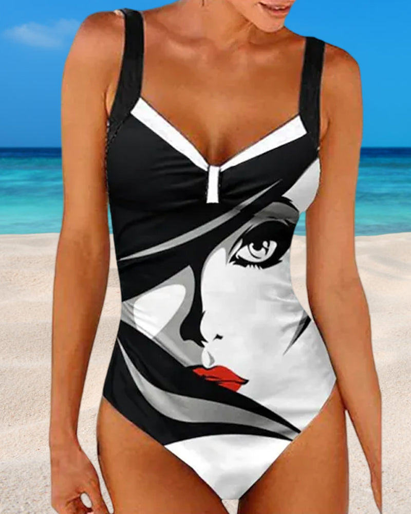 Maillot de bain imprimé visage