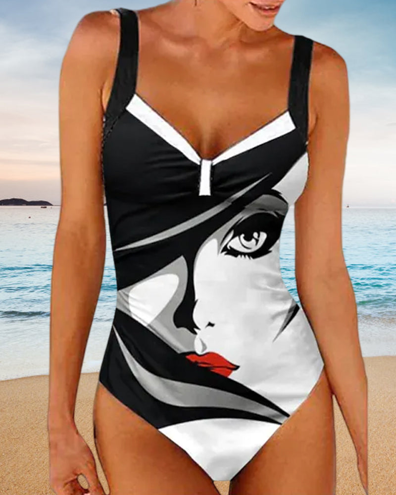 Maillot de bain imprimé visage