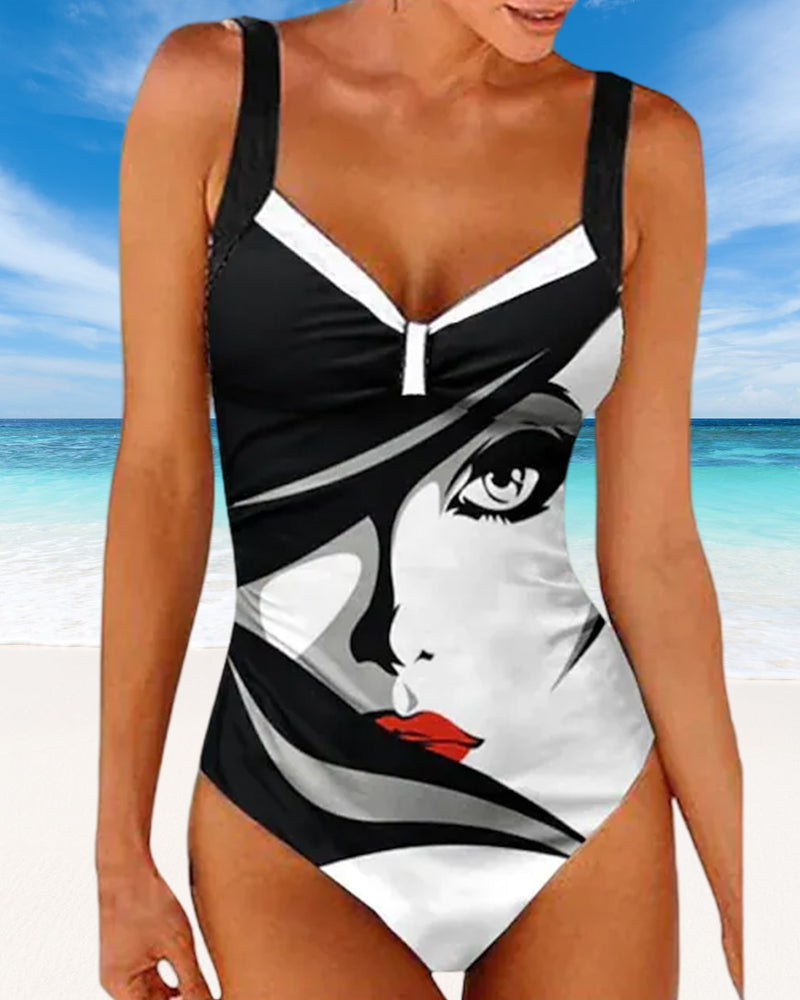 Maillot de bain imprimé visage