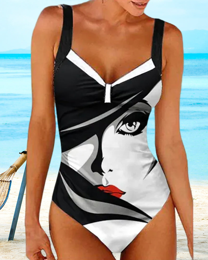 Maillot de bain imprimé visage