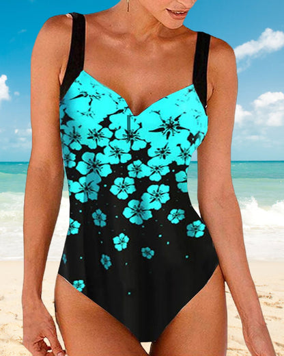 Maillot de bain taille haute à fleurs