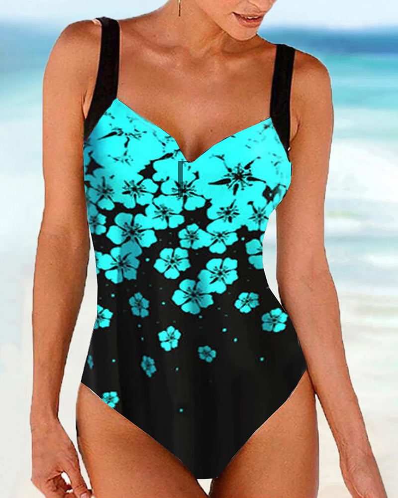 Maillot de bain taille haute à fleurs