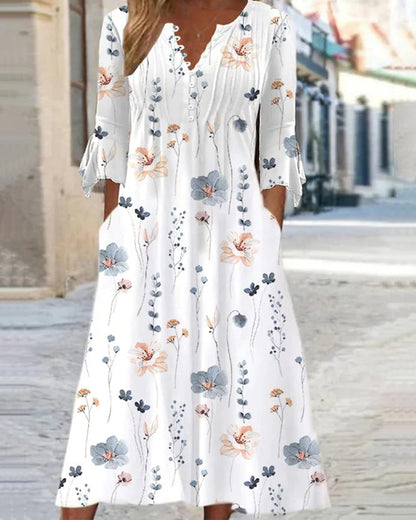 Jolie robe poche imprimé fleuri