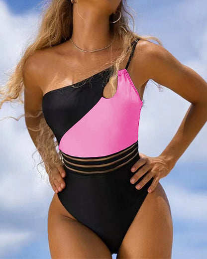 Maillot de bain une pièce color block à une épaule