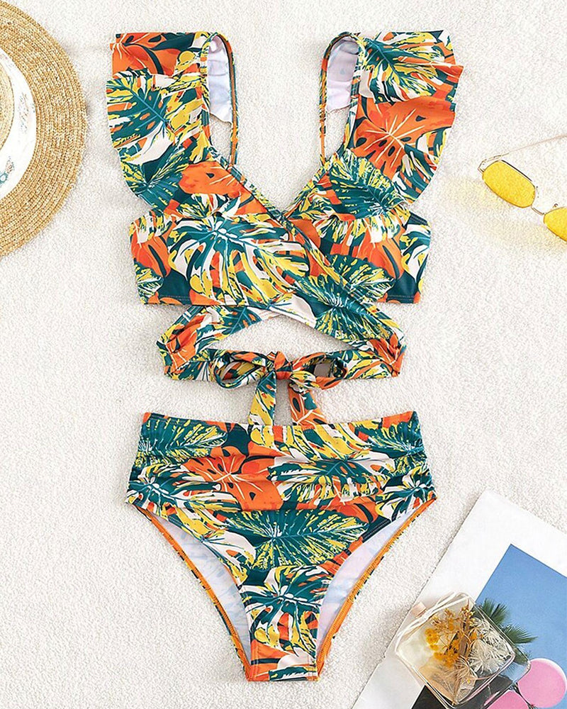 Maillot de bain bikini dos nu à volants