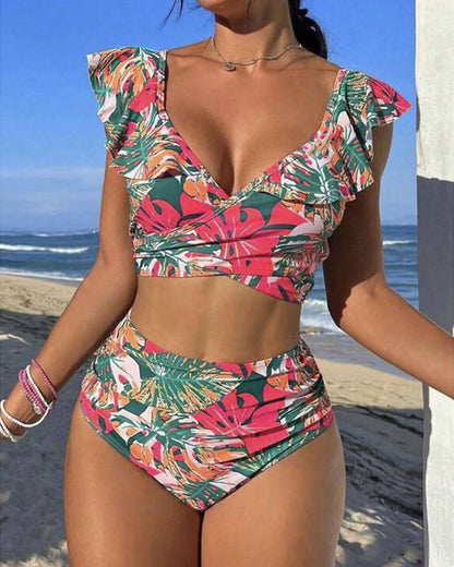 Maillot de bain bikini dos nu à volants