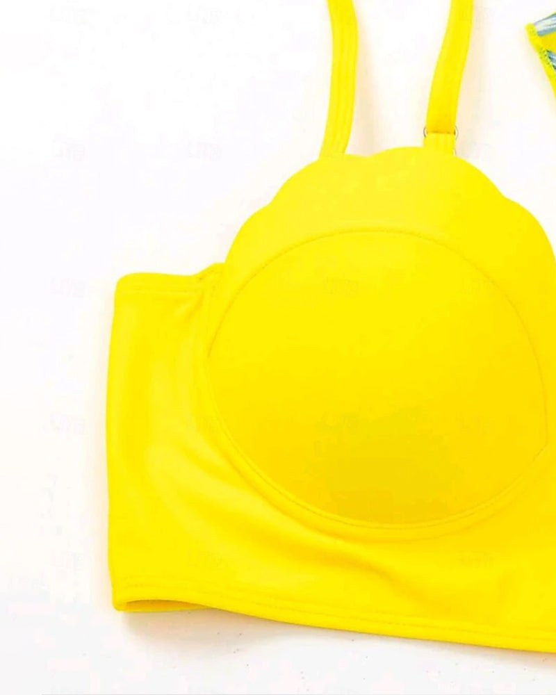 Maillot de bain trois pièces imprimé et taille haute