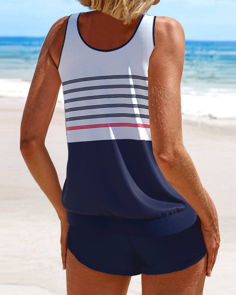 Maillot de bain tankini imprimé à rayures