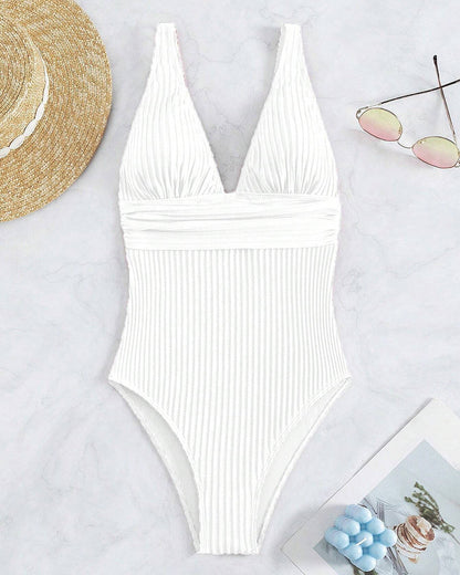 Maillot de bain une pièce côtelé uni