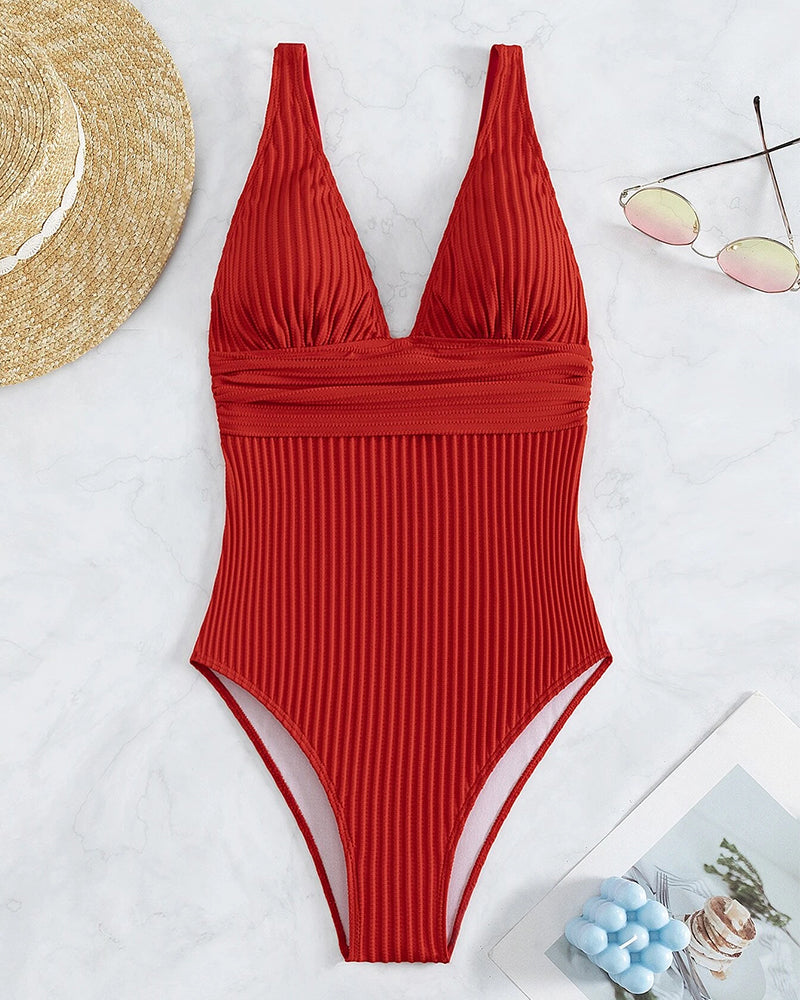 Maillot de bain une pièce côtelé uni