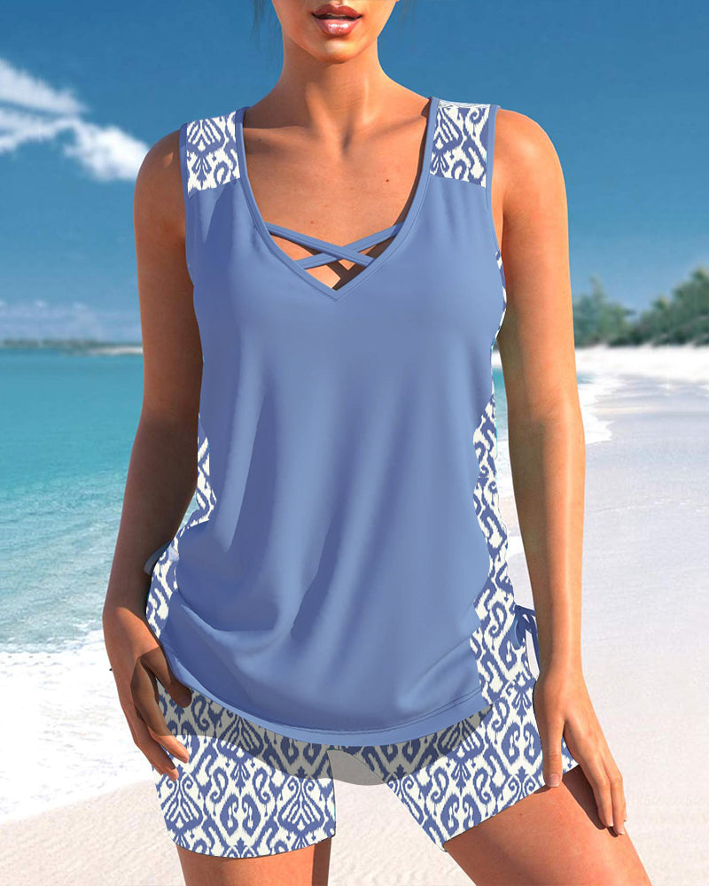 Tankini imprimé à col en V