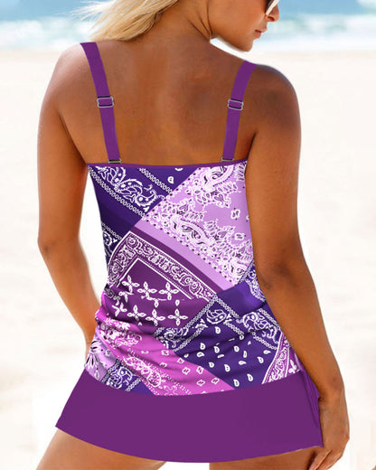 Tankini imprimé géométrique à cordon