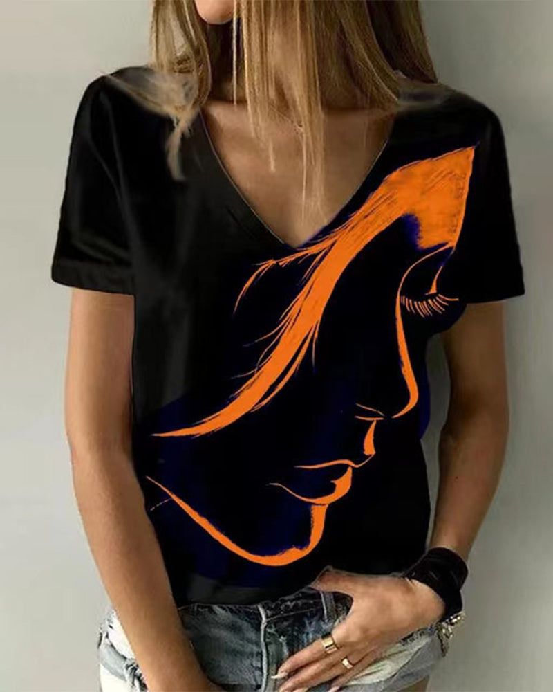 T-shirt col V avec imprimé Figure