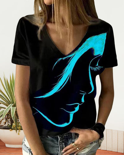 T-shirt col V avec imprimé Figure