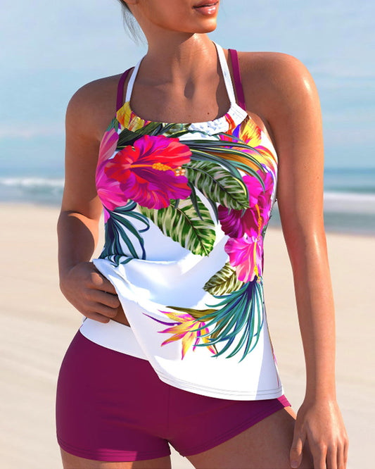 Tankini dos nu et fleuri