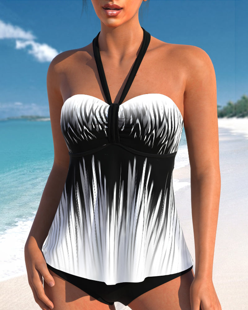 Ensemble de tankini dos nu à imprimé contrasté