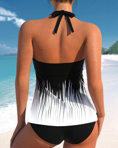 Ensemble de tankini dos nu à imprimé contrasté