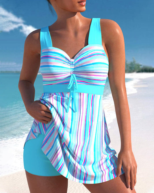 Ensemble tankini à cordon de serrage à imprimé multi-rayures