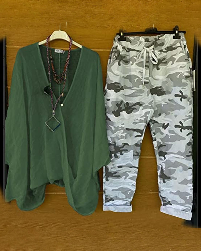 Ensemble deux pièces décontracté à la mode en imprimé camouflage