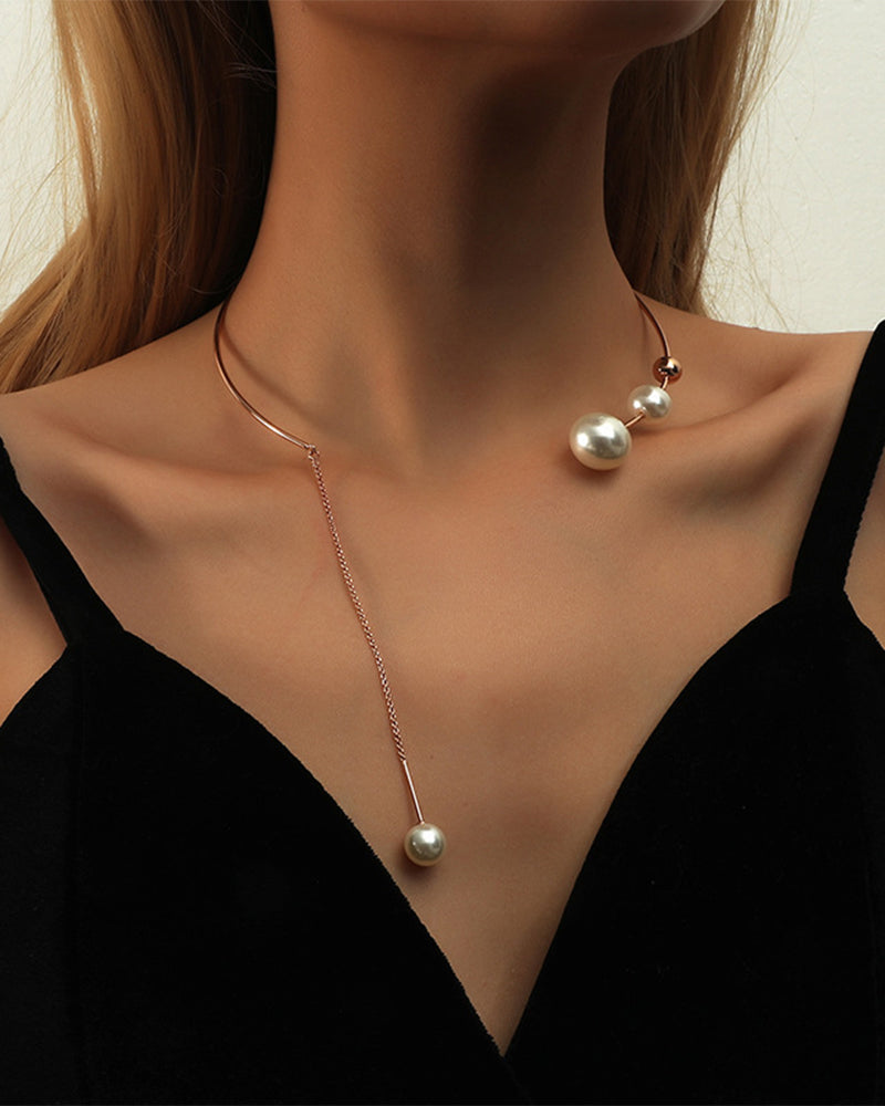 Collier clavicule pour femme avec fausse perle